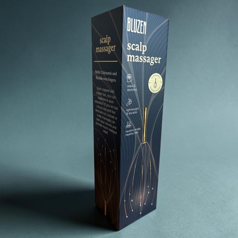 Bluzen Scalp Massager 12 Flexible Wire Fingers Gold Stress Relief New‎ in Box